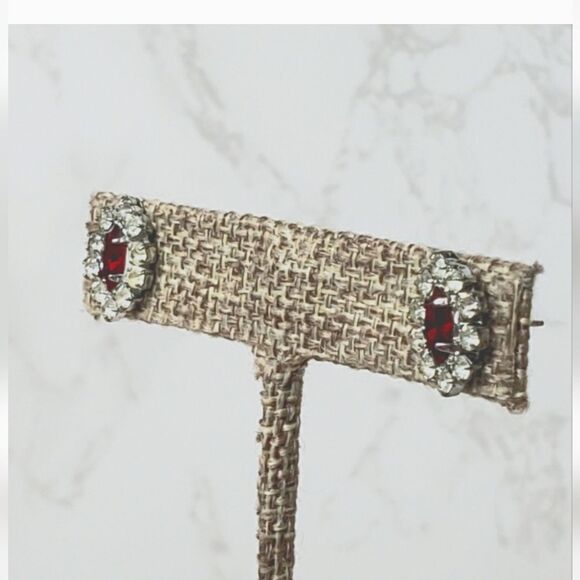 VINTAGE Gemstone & Rhinestone Marquis Pierced Earrings - Picture 1 of 9